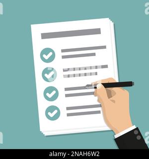 Tenir à la main le papier d'affaires avec la liste de vérification et le stylo Illustration de Vecteur
