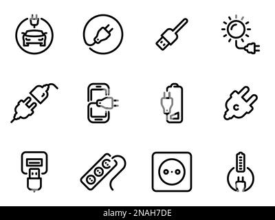 Ensemble d'icônes vectorielles noires, isolées sur fond blanc. Illustration plate sur un thème d'appareils électriques Illustration de Vecteur
