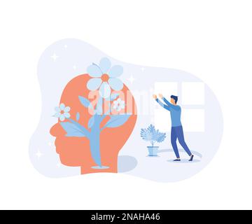 Illustration de la santé mentale. Caractère avec désordre mental lutte contre le stress, la dépression, l'épuisement émotionnel et d'autres problèmes psychologiques. Psych Illustration de Vecteur