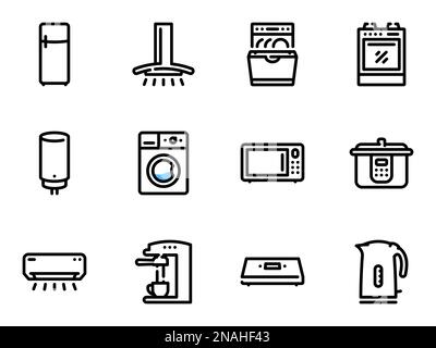 Ensemble d'icônes vectorielles noires, isolées sur fond blanc. Illustration sur un thème électroménager de cuisine Illustration de Vecteur