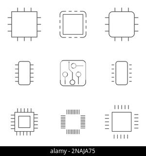 Ensemble d'objets sur le thème de la puce d'ordinateur Illustration de Vecteur