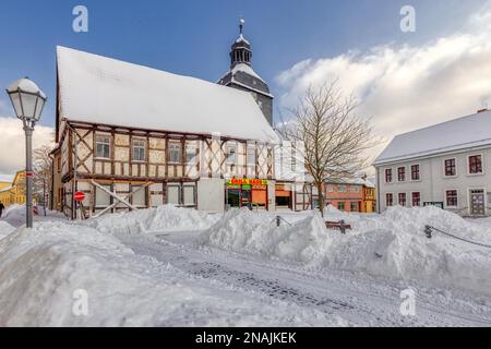 Photos de Wintry Harzgerode dans la vallée de Harz Selke Banque D'Images