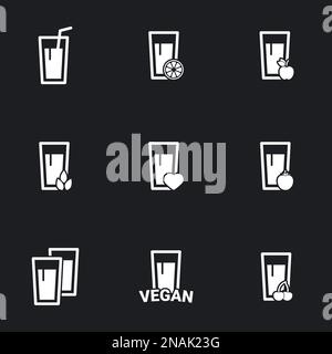 collection de boissons alimentaires saines, baies, fruits, légumes. Ensemble de vecteurs. Arrière-plan noir Illustration de Vecteur