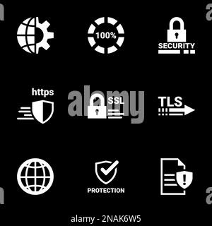Icônes pour la protection de thème, sécurité Internet, attention , vecteur, icône, définir. Arrière-plan noir Illustration de Vecteur