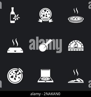 Icônes pour thème pizza , vecteur, icône, set. Arrière-plan noir Illustration de Vecteur