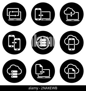 Ensemble d'icônes simples sur un thème échange de données, vecteur, conception, collection, plat, signe, symbole, élément, objet, illustration, isolé. Arrière-plan blanc Illustration de Vecteur