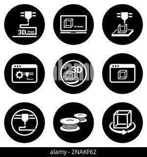 Ensemble d'icônes simples sur un thème 3D impression, vecteur, conception, collection, plat, signe, symbole, élément, objet, illustration, isolé. Arrière-plan blanc Illustration de Vecteur
