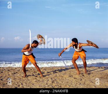 Kalaripayattu Ancient Martial Art de Kerala, Inde Banque D'Images