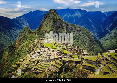 Une fois la cité perdue de Machu Picchu, au Pérou. Banque D'Images