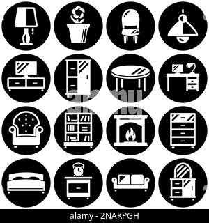 Ensemble d'icônes simples sur un thème mobilier, maison, intérieur, vecteur, design, plat, signe, symbole, objet, illustration. Arrière-plan blanc Illustration de Vecteur