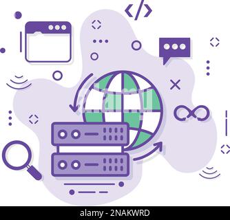 Concept de serveur proxy CDN régional, illustration de l'emplacement du centre de données, conception d'icônes vectorielles réseau de diffusion de contenu, Cloud computing et hôte Web Illustration de Vecteur