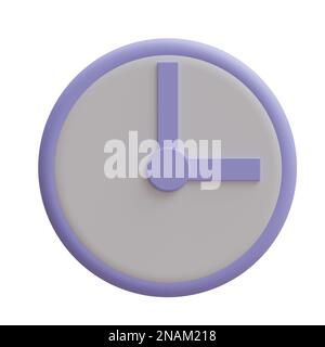 Icône de dessin animé d'horloge minimale isolée sur fond blanc, rendu 3D Banque D'Images