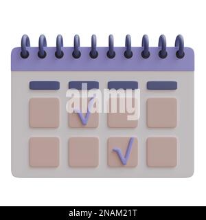Icône Bloc-notes, liste des tâches à faire calendrier dessin animé minimal. Ordinateur portable isolé sur fond blanc, rendu 3D Banque D'Images