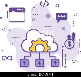 Configuration de la machine et conception d'icônes vectorielles de transmission, Cloud computing et services d'hébergement Web Symbol, concept de nœuds de serveur Cloud, serveur Cloud Illustration de Vecteur