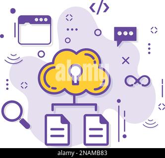 Cloud File Secret and public Key concept, Data Encryption Vector Icon Design, Cloud computing et services d'hébergement Internet Symbol, Secure Cloud Illustration de Vecteur