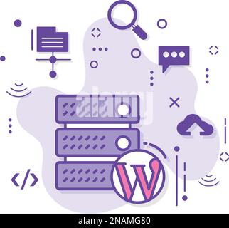 CMS Hosting concept, WordPress Blog Optimized Server Vector Icon Design, Cloud computing et Web hosting services Symbol, Content Management Server Illustration de Vecteur