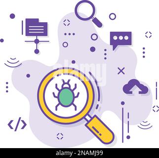 Analyse des logiciels espions Illustration du stock, conception d'icônes de vecteur d'analyse de virus malveillants, Cloud computing et services d'hébergement Internet Symbol, Bug Finder Sign Illustration de Vecteur