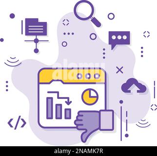 Signe CTR réduit, illustration du stock à faible taux de rebond, concept de taux de clic bas, perte financière avec graphique tendance à la baisse petite conception d'icône vectorielle Illustration de Vecteur