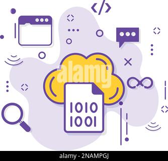 Illustration de la signature de fichier binaire, concept de décryptage du chiffrement dans le cloud, encodage ou transformation des données avant la conception de l'icône de vecteur de stockage Illustration de Vecteur