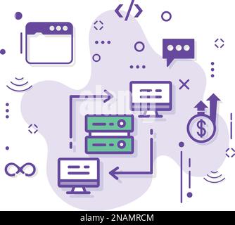 Réseau local Vector Icon Design, VPN Sign, Cloud computing et services d'hébergement Internet Symbol, Data Center Node stock illustration P2P network Illustration de Vecteur