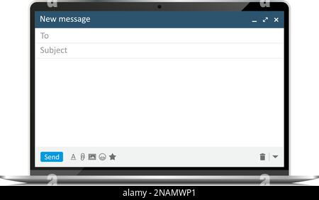 Nouvel ordinateur portable avec interface de fenêtre de concept de messagerie Illustration de Vecteur
