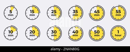 Icônes de minuterie, d'horloge et de chronomètre. Icône du symbole du compte à rebours définie. Indiquez le temps de cuisson. Vecteur Illustration de Vecteur