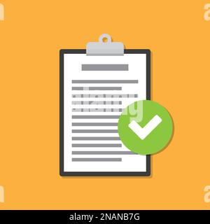 Presse-papiers avec icône de document et de vérification dans une conception à plat. Illustration de Vecteur