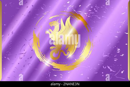 Dragon d'or dans un anneau sur fond violet. Fond bleu et or fantaisie avec symbole dragon. Image vectorielle. Illustration de Vecteur