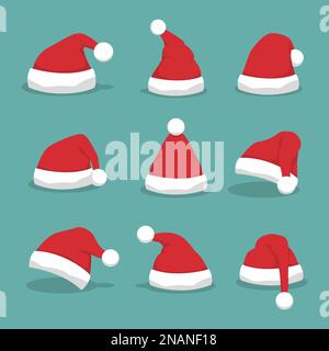 Ensemble chapeau de père Noël avec ombre et motif plat Illustration de Vecteur