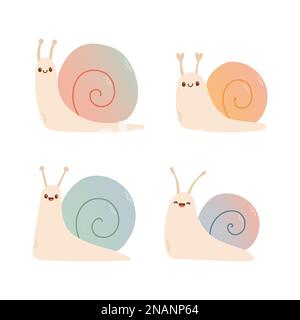 Adorable escargot de dessin animé. Escargot de caractère. Joli motif vectoriel en forme d'escargot. Illustration de Vecteur