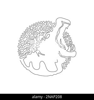 Simple curly une ligne dessin de l'art abstrait hippopotame effrayant Ligne continue dessin graphique dessin vectoriel illustration de grands canines hippopotame Illustration de Vecteur