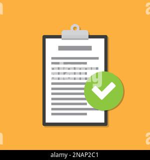 Presse-papiers avec icône de document et de vérification dans une conception à plat. Illustration de Vecteur
