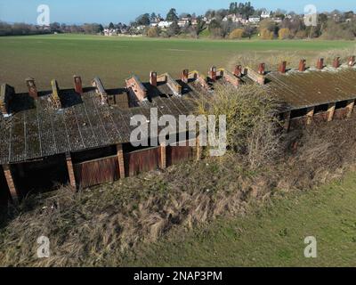 Vue Arial de la construction d'une usine de munitions abandonnée à l'ancien ROF Rotherwas, Hereford UK - prise en février 2023 Banque D'Images
