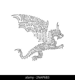 Un seul dessin en ligne de l'art abstrait dragon volant effrayant Dessin de ligne continue dessin vectoriel illustration d'un grand dragon possède une aile Illustration de Vecteur