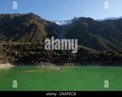 Montagne alpine nature paysage panorama de lacs glacés vert bleu près du glacier Tasman Mont Cook Canterbury Alpes du Sud Isl Banque D'Images