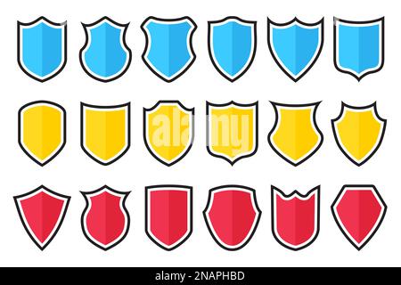 Ensemble de différentes icônes de protection dans une conception plate. Collection d'icônes Shield Illustration de Vecteur