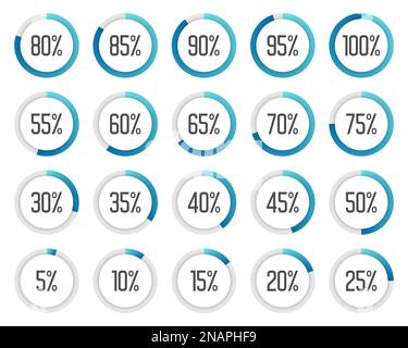 Ensemble de graphiques à secteurs colorés. Collection de diagrammes de pourcentage bleus Illustration de Vecteur