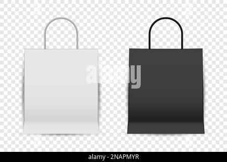 Maquette de sacs en papier. Sacs en papier blanc et noir. Jeu de sacs de papier sur fond transparent Illustration de Vecteur