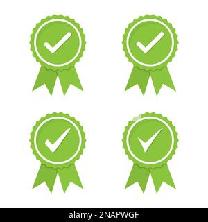 Ensemble de médailles de vert approuvées ou certifiées dans un modèle plat Illustration de Vecteur