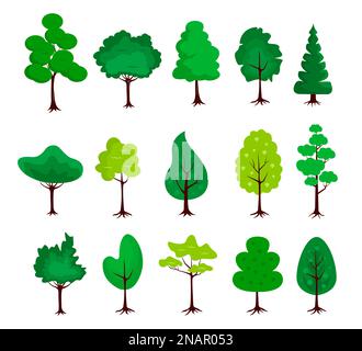 Grand ensemble d'icônes d'arbres dans un design plat sur un fond blanc Illustration de Vecteur