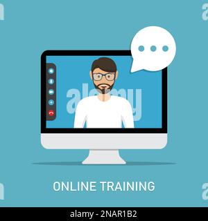 Formation en ligne avec professeur de vidéo dans un moniteur d'ordinateur dans un design plat Illustration de Vecteur