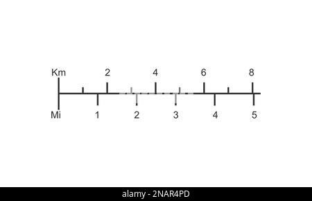 Échelle linéaire de la carte avec rapport en kilomètres et en miles. Tableau de mesure de distance pour le calcul, la navigation et la mesure de cartographie. Cartographie graphique Illustration de Vecteur