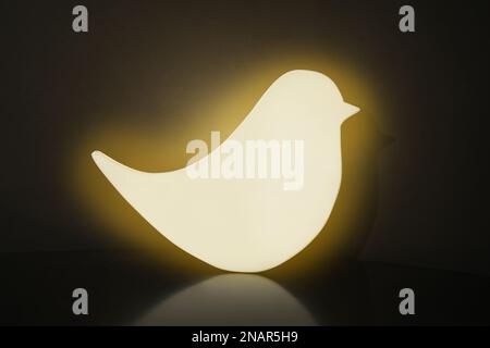 Veilleuse en forme d'oiseau sur fond noir Banque D'Images