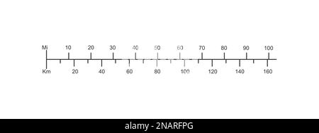 Échelle linéaire de la carte avec rapport en kilomètres et en miles. Tableau de mesure de distance pour le calcul de cartographie, la navigation, le déplacement. Élément graphique de cartographie Illustration de Vecteur
