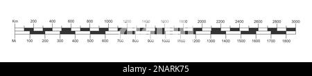 Barre d'échelle de la carte avec rapport en kilomètres et en miles. Tableau de mesure de distance divisé en segments égaux. Outil graphique utilisé pour la navigation, les déplacements Illustration de Vecteur