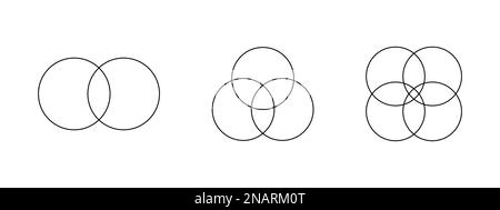 Ensemble de diagrammes de Venn avec 2, 3, 4 cercles superposés. Modèles pour diagramme financier, graphique statistique, présentation, schéma analytique Illustration de Vecteur