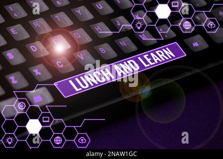 Affiche indiquant le déjeuner et apprendre. Mot écrit sur avoir repas et étudier la motivation pour l'éducation apprendre manger Banque D'Images