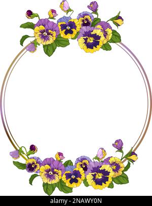 cadre rond avec fleurs pansy, couronne pour fond, texture, motif, cadre ou bordure Illustration de Vecteur