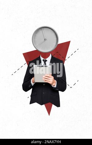 Collage minimaliste photo image affiche bannière image de beau homme travaillant tôt le matin faire de l'argent isolé sur le fond de dessin Banque D'Images