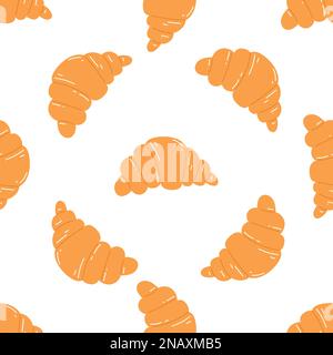 Motif sans couture avec croissant. Fond de pâte vectoriel plat, produit de boulangerie, encas Illustration de Vecteur